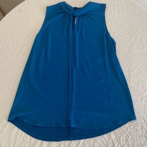 L Loft Sleeveless Blue Blouse Tank with Peephole & Twist Collar